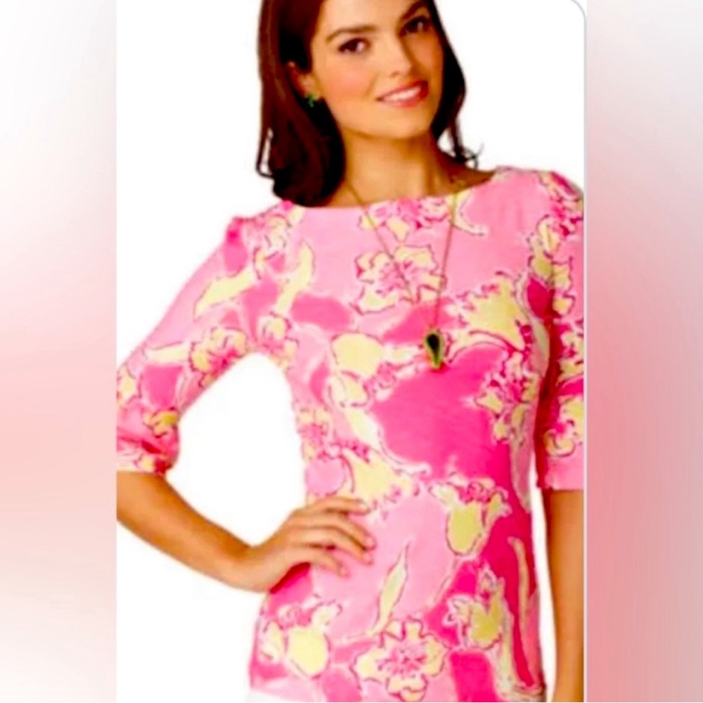 Lilly Pulitzer Hottie Pink Day Lilly Belle Cotton Top Size Small